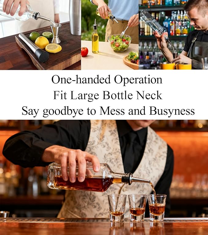 48-Pack Liquor Bottle Pourers with Adapters, Liquor Pour Spout Adapters set for for Large Olive Oil Bottles and Liquor Bottles - Up to 1 Inch/25mm Neck Converts Spout into a Large Pour Spout Silver