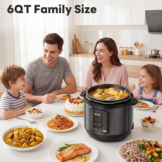 Sweetcrispy 16-in-1 Electric Pressure Cooker 6QT, 12-Preset Multi Cookers with Ceramic Pot, Slow Cook Rice Steamer Sauté Soup Yogurt Maker and More, Recipe Book