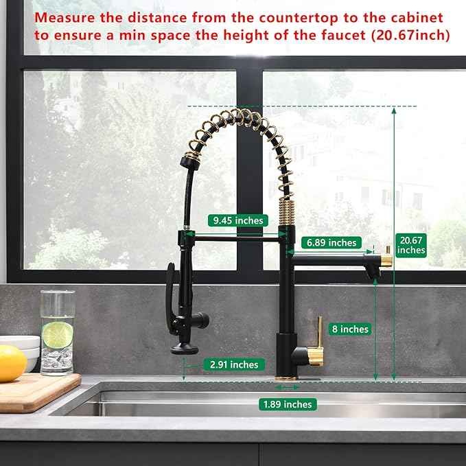 Fapully Black&Gold Kitchen Faucet with Sprayer,Commercial Pull Down Kitchen Faucet for Kitchen Sink