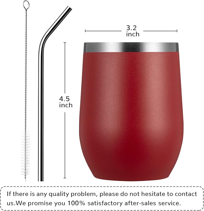 MEWAY 12oz/12 Pack Wine Tumbler Glasses with Lid -Double Wall Vacuum Stainless Steel Travel Tumbler Mug,Stemless Insulated Wine Cup for,Coffee,Cocktails,Gifts (Red,Set of 12)