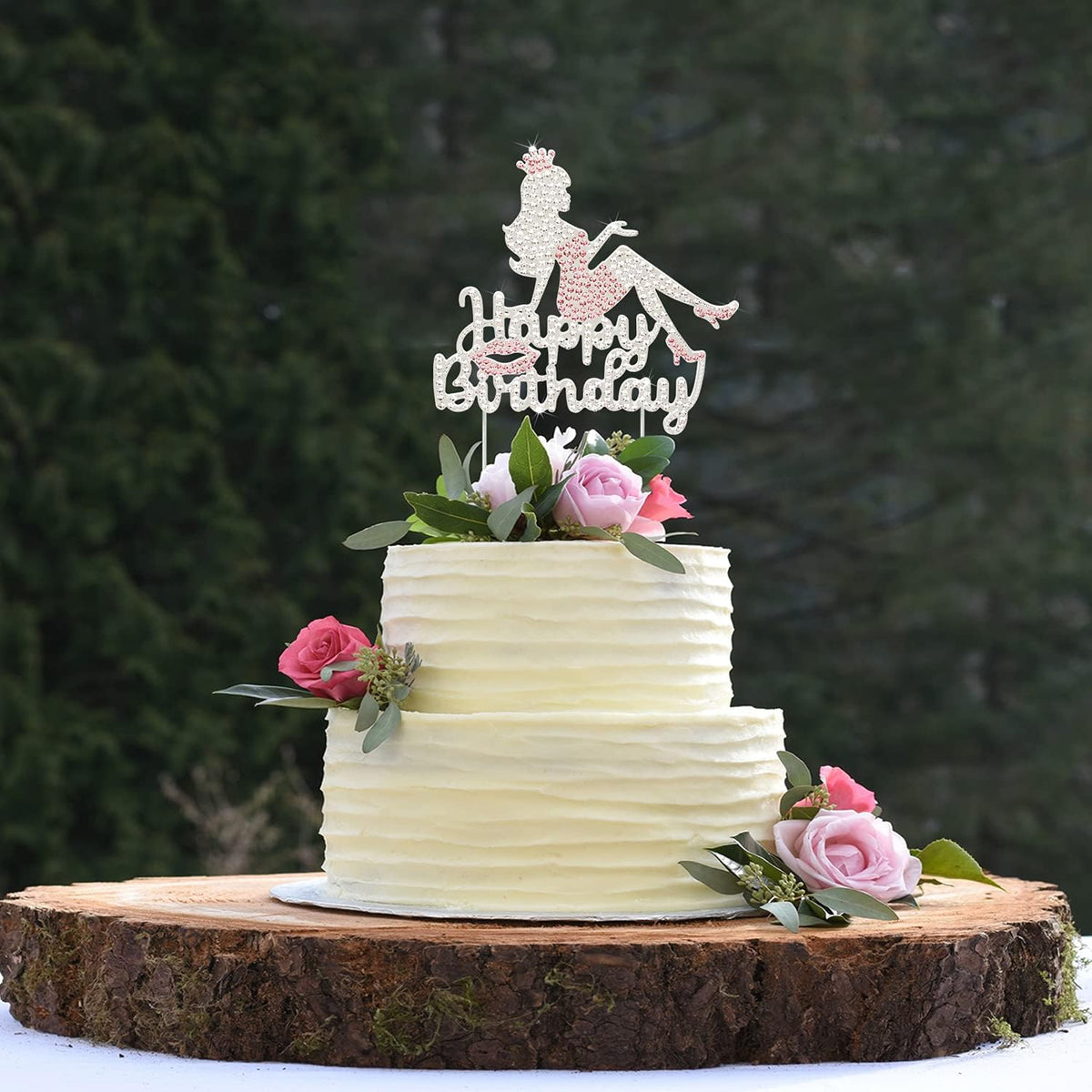 LINGTEER Happy Birthday Crown Queen Lady Rhinestone Cake Topper - Cheers to Makeup Spa Birthday Party Cake Centerpieces Decorations Gift Sign - Pink.