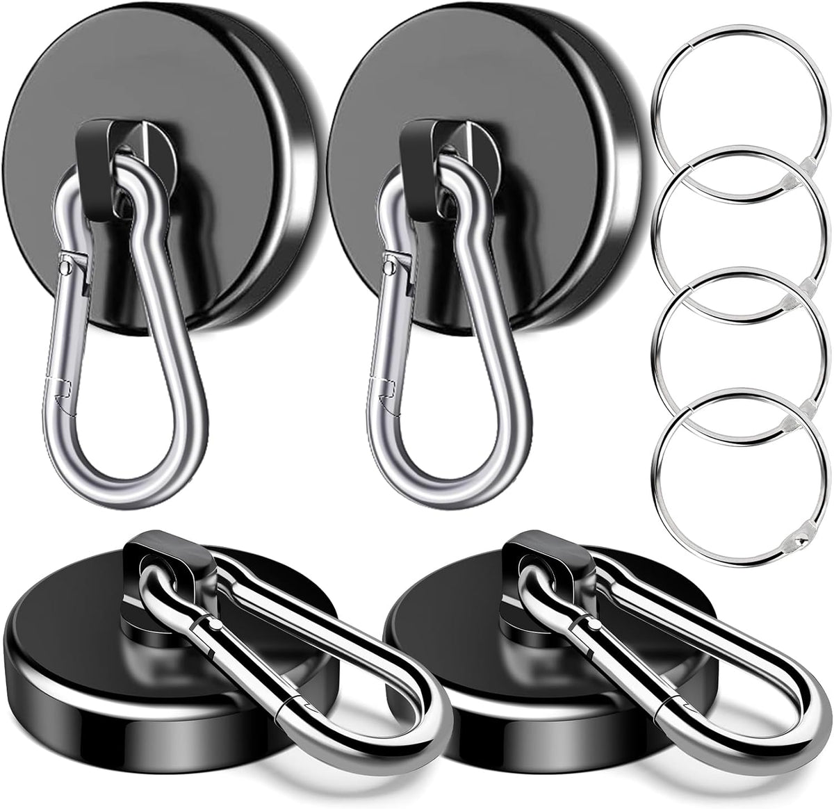 Magnetic Hooks Heavy Duty 150Lbs, 4 Pack Super Strong Magnetic Hooks with Swivel Carabiner for Cruise, Black Neodymium Magnet Hooks Magnetic Wall Hanger for Hanging, Toolbox, Grill, Cabins
