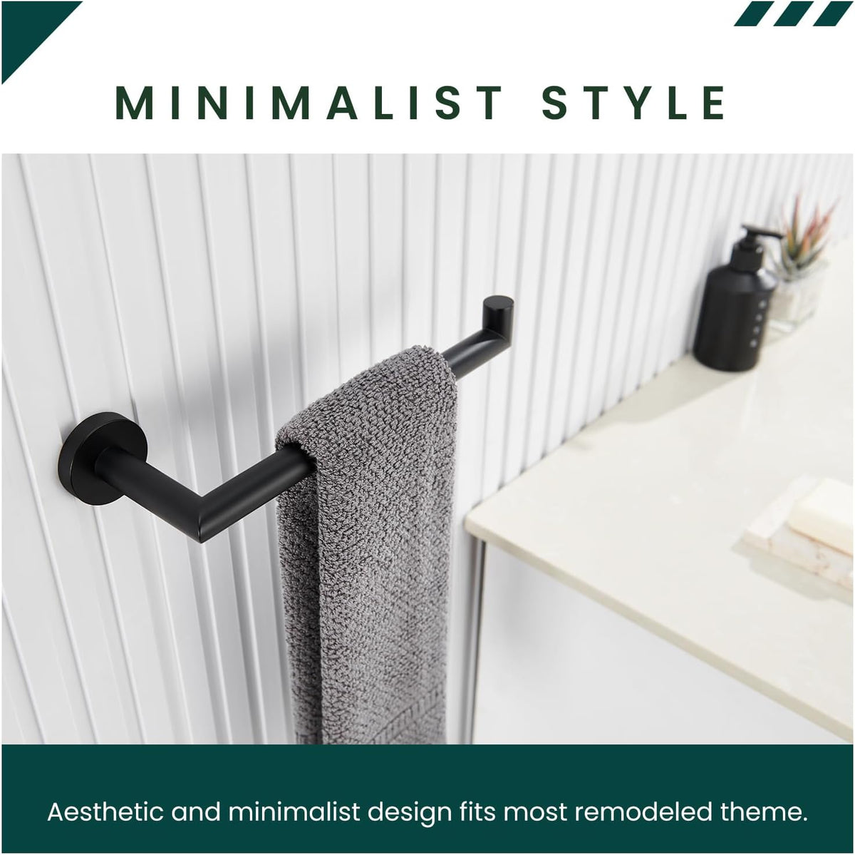 Suyar Bathroom Towel Holder, SUS 304 Stainless Steel Hand Towel Bar for Wall, Matte Black