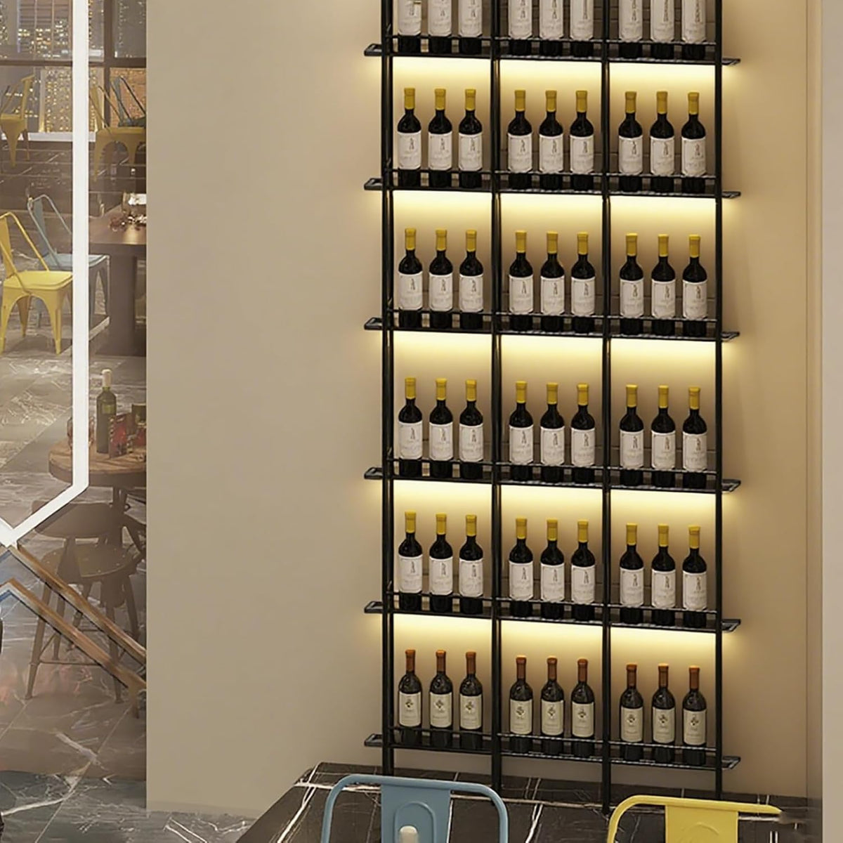 Wine Racks Wall Mounted, 6-Tier Wine Storage Holder, Black Industrial Bar Liquor Bottle Display Shelf, for Home Bar, Kitchen, Dining Rooms, & Wine Cellars(Black, 2 Column)
