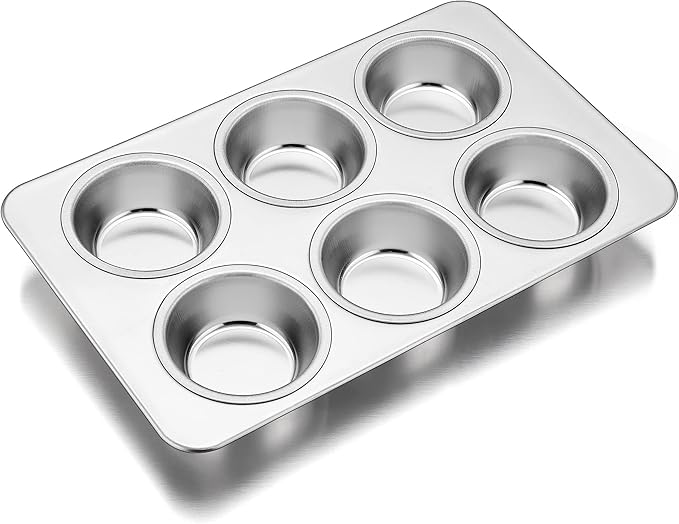 TeamFar Muffin Pan, 6 Cup Muffin Pan for Baking, Cupcake Pan Muffin Tin Tray Set Stainless Steel for Making Cakes Cornbread Quiche and More, Healthy & Durable, Oven & Dishwasher Safe