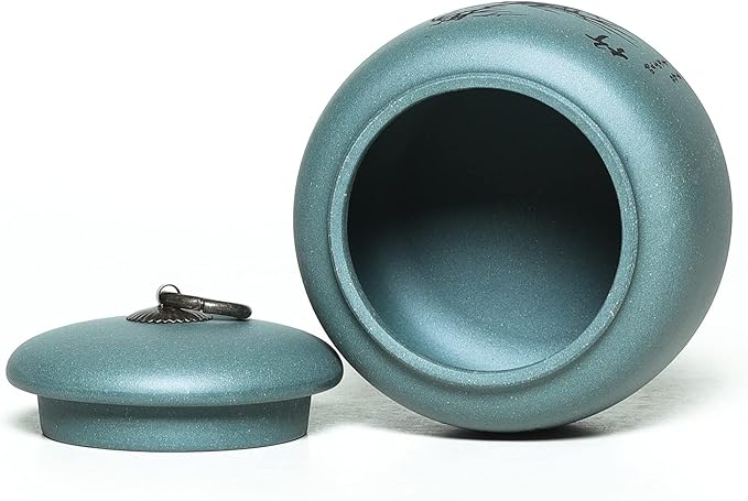 Yixing Clay Jar 17.5 Oz,Zisha Loose Leaf Tea Storage Canister Pot,Keep Bulk Tea Tidy and Fresh -Green, Bamboo