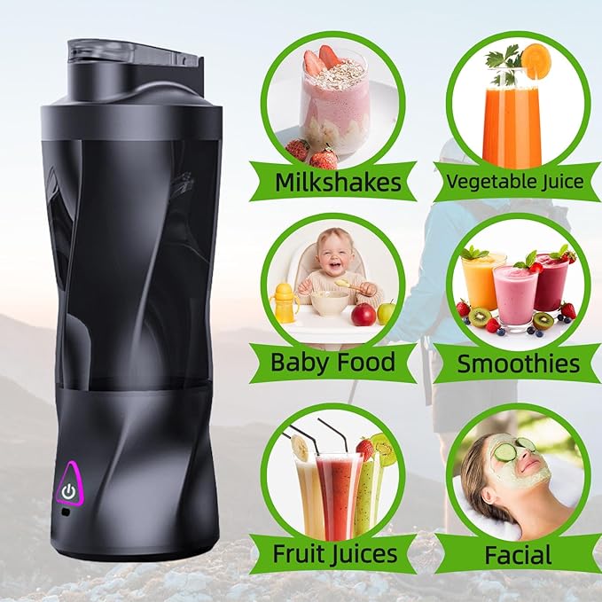 Portable Blender: 360W High-Power Motor, 6000mAh Long-Lasting Battery, 23oz Travel Smoothie Maker with Anti-Jam Blade, BPA-Free for Shakes & Ice Crushing,Fresh Fruit Juice/Smoothie, Home Use 【Black】