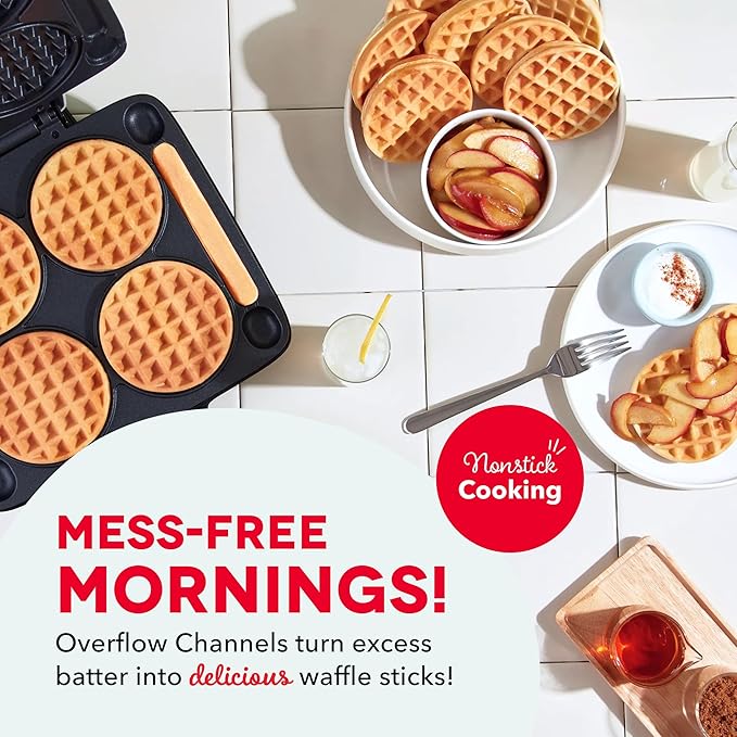 Dash Multi Mini Waffle Maker - Makes Four Waffles at Once for Family Breakfasts - Dual Nonstick Heating Plates & Easy-Release Surface - Compact & Fast-Heating - Graphite