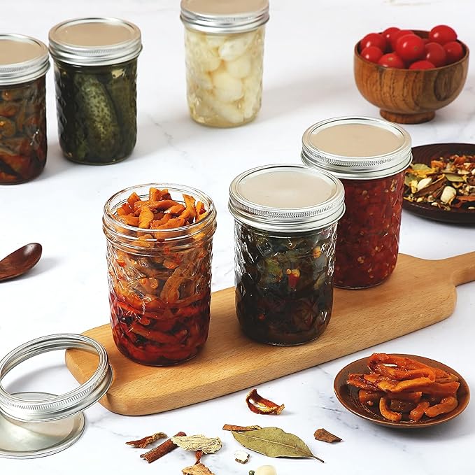 YEBODA 12 Pack Mason Jars 8 oz Glass Jars with Lids and Bands Canning Jars Ideal for Preserving, Jam, Honey, Jelly, Wedding Favors, Shower Favors, Sauces, Yogurt, DIY Spice Jars
