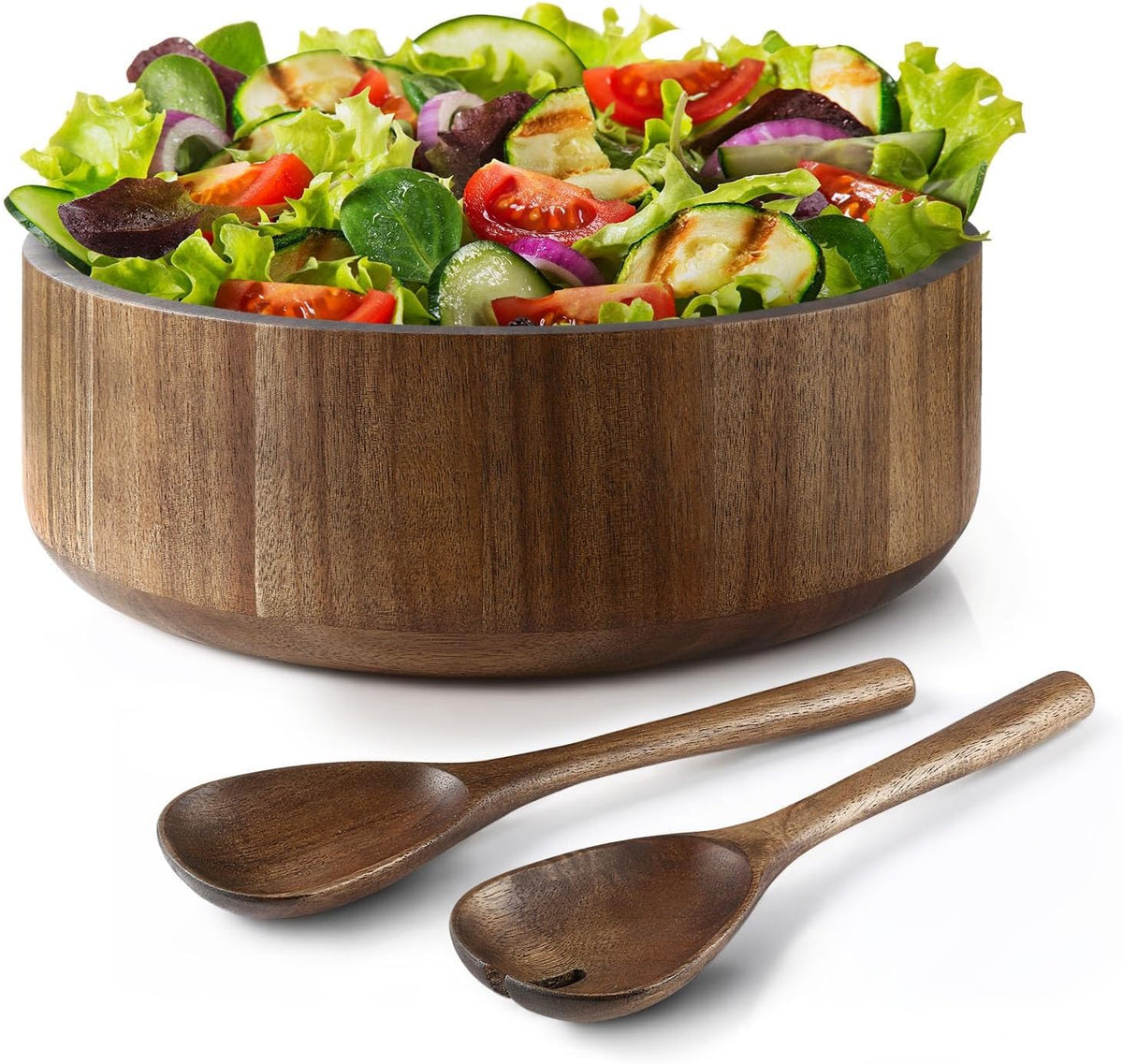 Wooden Salad Bowl, Black Walnut Wood Salad Bowl Set, 12 * 4.3 inch Large Natural Wooden with Fork and Spoon,Premium Eco-Friendly 346oz /10.8qt for Kitchen,Dining,Serving & Mixing Food