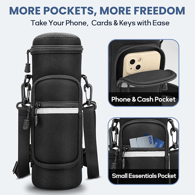 Crossbody Carrier Bag for Owala Water Bottle, Insulated Cup Holder Sleeve for Ninja Portable Blender with Adjustable Shoulder Handheld Strap & 2 Pockets, Travel Gym Camping Accessories for Men Women