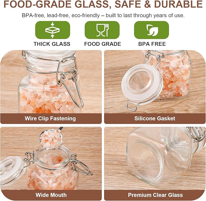 Spice Jars Set of 6, 4 oz Glass Spice Jars with Airtight Lids and Labels, Small Seasoning Jars for Spices, Herbs, Kitchen Spice Organizer