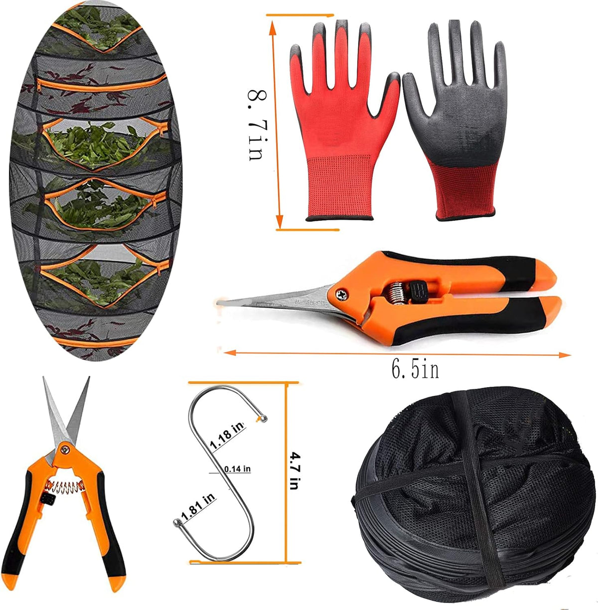 2ft 4 Layer Mesh Hanging Herb Drying Rack Dry Net Plant Drying Rack Net with Orange Zippers Can Dry Plants, Herbal，hanging dryer Hanging Mesh （ Band Garden Scissors）