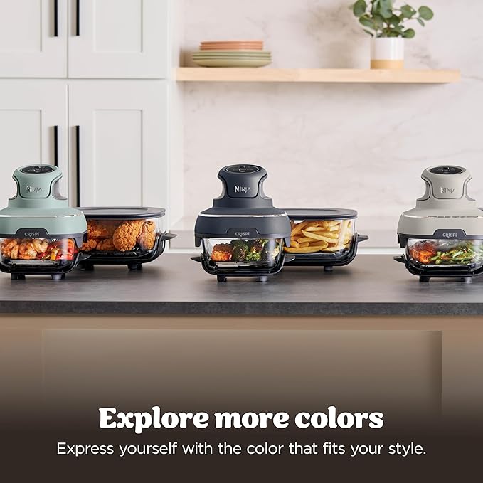 Ninja Crispi 4-in-1 Glass Air Fryer | 450°F | Non-Toxic | 4QT & 6-Cup Glass Containers w/Lids | Microwave, Freezer, Dishwasher Safe | Max Crisp, Air Fry, Bake, Recrisp | Stone | FN101ST