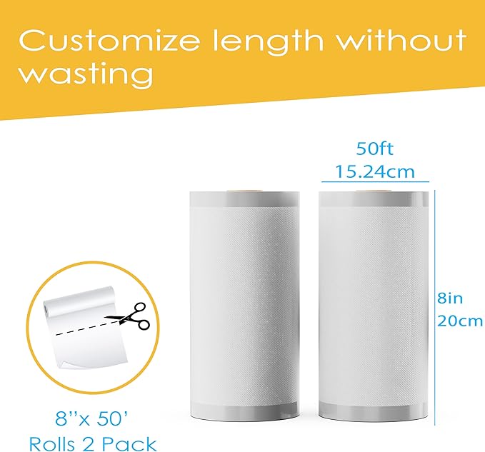 Houseables Vacuum Sealer Bags, Vacuum Sealer Rolls, Food Saver Bags Rolls, 8 Inch, Vac Seal, Sous Vide, Food Storage, Freezer, Sealing, Machine, Cooking, Air Sealable, BPA Free, Heavy Duty, 8x50, 2PK