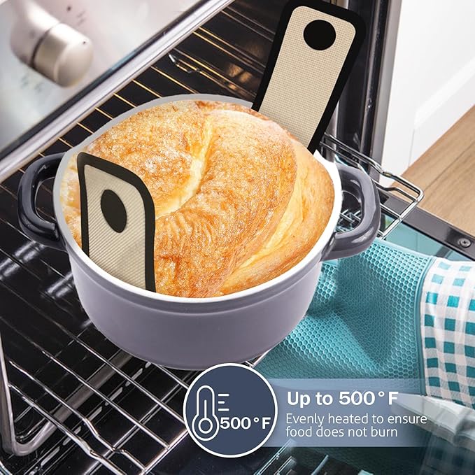 Silicone Bread Sling for Dutch Oven, 2 PCS Non-Stick & Easy to Clean Reusable Silicone Bread Baking Mat with Long Handles, Easy Transfer Sourdough