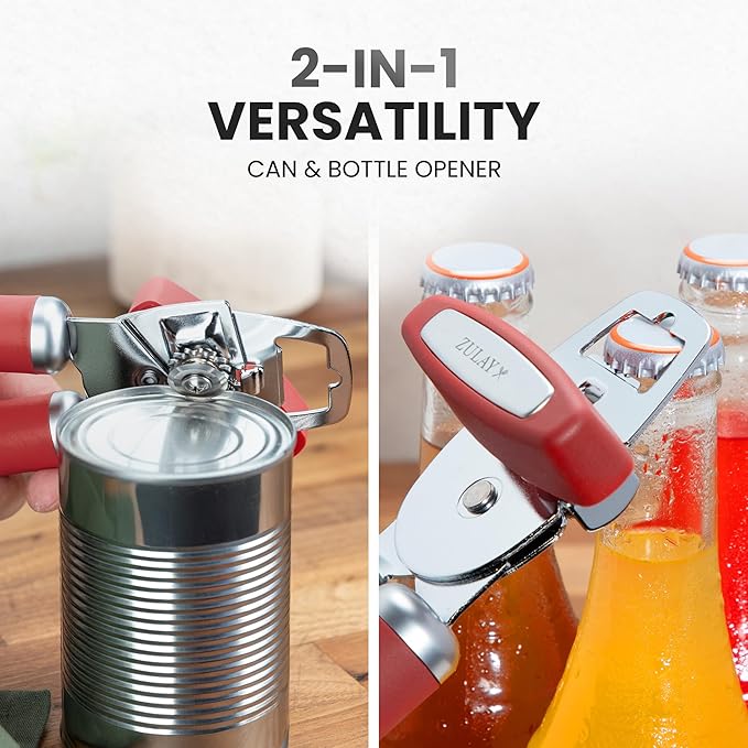 Zulay Kitchen Manual Can Opener with Bottle Opener with Turn Knob