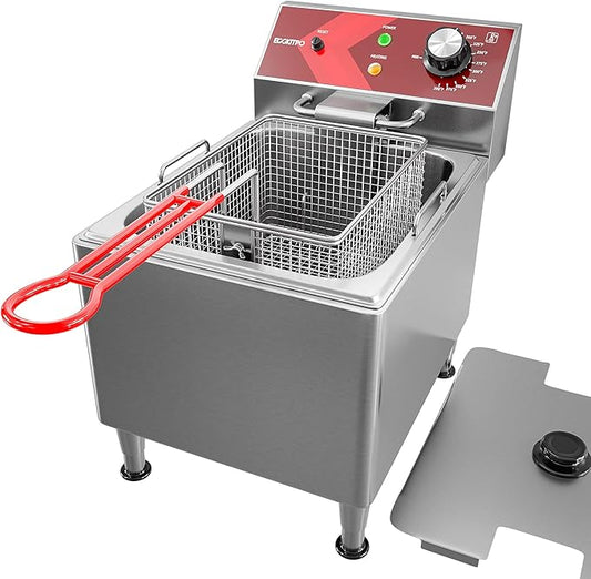 EGGKITPO Deep Fryer with Basket Commercial 12L Electric Countertop Fryer Stainless Steel Deep Fryers for Restaurant Home Use with Extra Large Frying Basket and Lid, 120V, 1800W