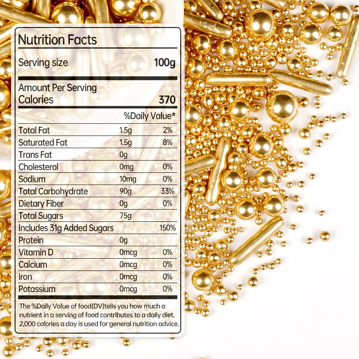 Gold Pearl Rods Sprinkles for Cake Decorating, Edible Sugar Pearls Rods Candy, 150g/5.29oz, Mix Size Cake Topper Donuts Cupcake Cookie Dessert Decorations, Holiday, Wedding Party, Easter Supplies