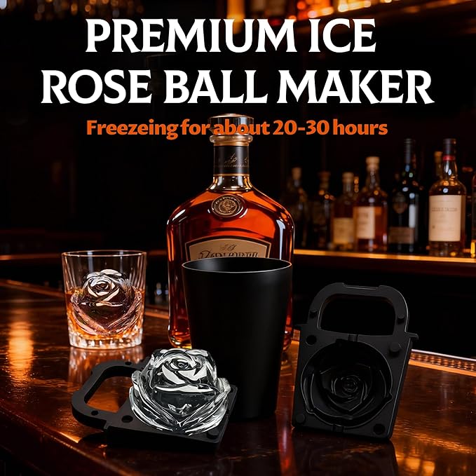 Clear Rose Ice Mold Maker – 2.3 Inch Silicone Tray for Crystal Clear Ice Cubes, Reusable Whiskey & Cocktail Ice Maker, Easy Release, Dishwasher Safe, for Home Bartenders & Romantic Dinner Party