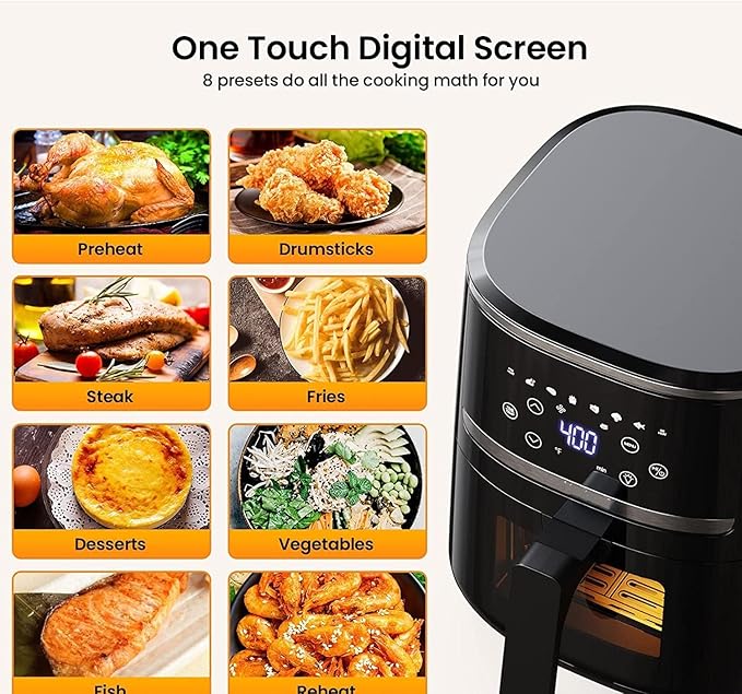 Air Fryer Oven - 5 Quart Digital Air Fryer with 8 Cooking Presets, Visible Cooking Window, LCD Touch Screen, Nonstick Dishwasher-Safe Basket & Tray, Customized Temp/Timer