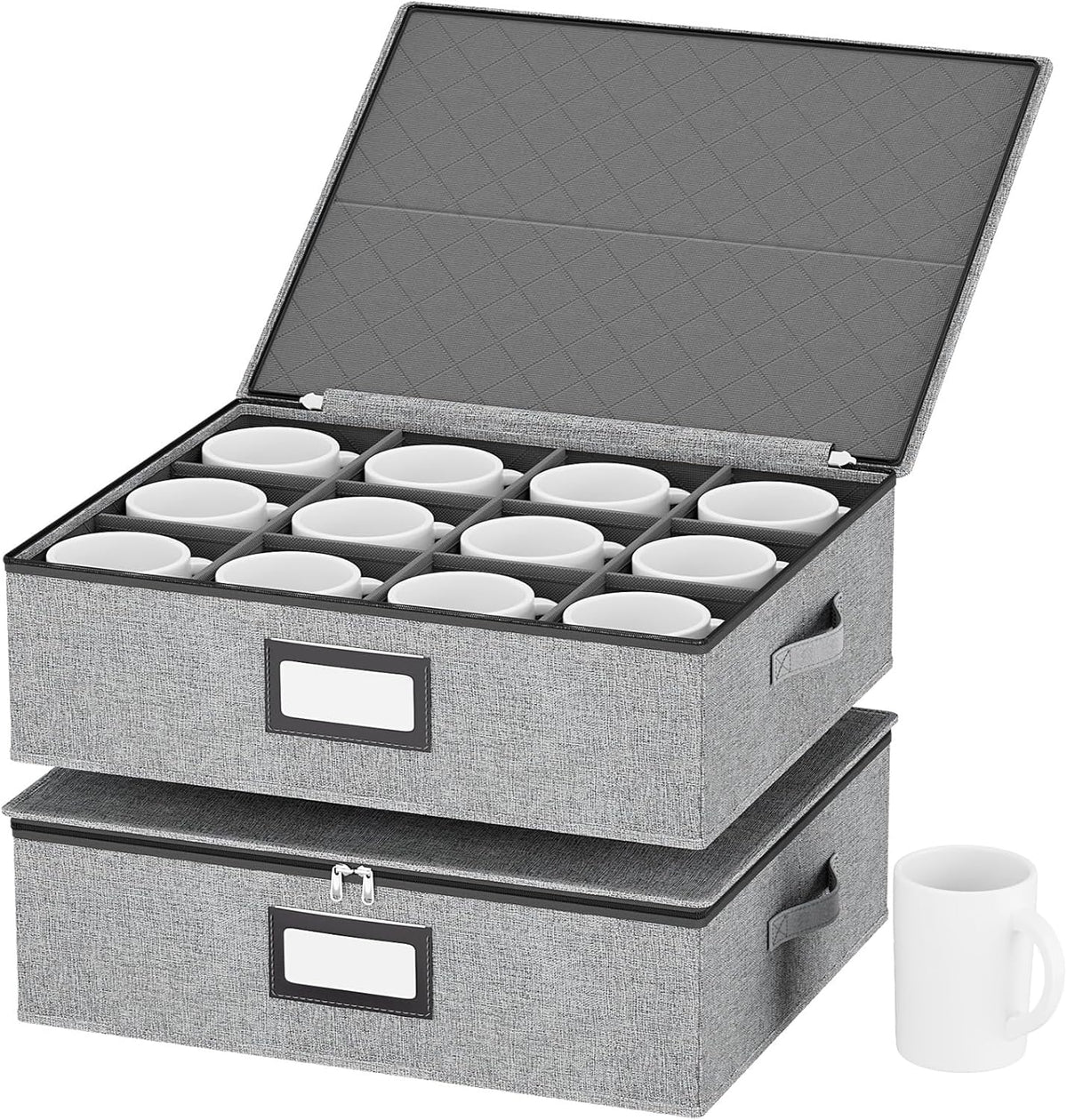 homyfort China Storage Containers (2 Pack Mug Storage Box, Grey)