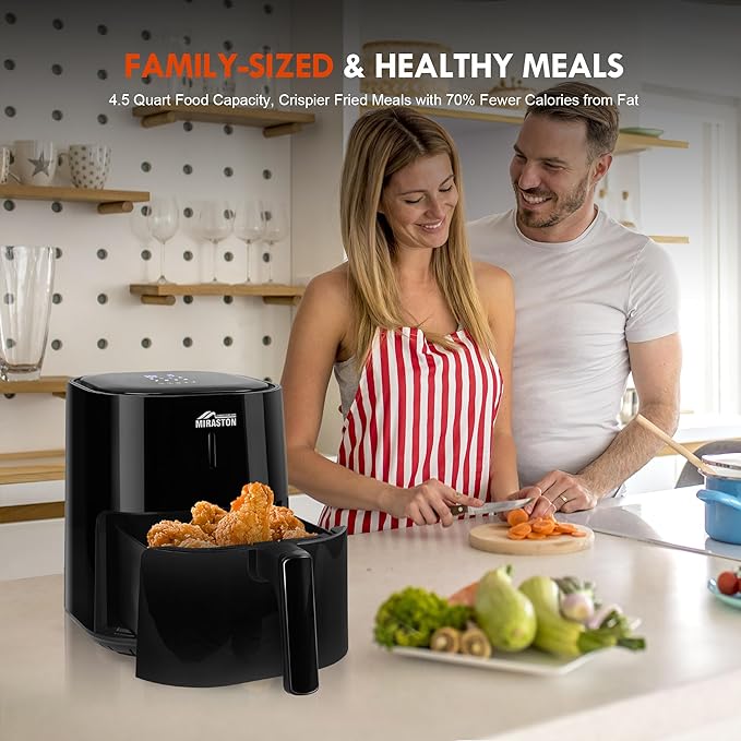4.5QT Air Fryer, Compact Digital Touch Control Easy Cooking & Reheat, Countertop Air Fryers for Kitchen, Veggies, Frozen Food, Nonstick Square Basket Dishwasher-Safe, for 1-3 People