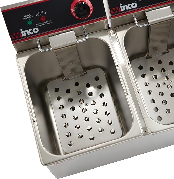 Winco Commercial-Grade Electric Countertop Deep Fryer, Dual Well,Silver