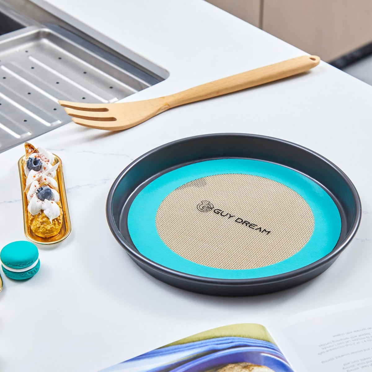 GUYDREMAT 12-Inch Silicone Baking Round Mats Set of 2 - Non-Stick, Heatproof Up to 480°F, Flexible for Large Pizza, Cakes, Pastries, Bread, Stackable Storage, Fits Toaster Ovens