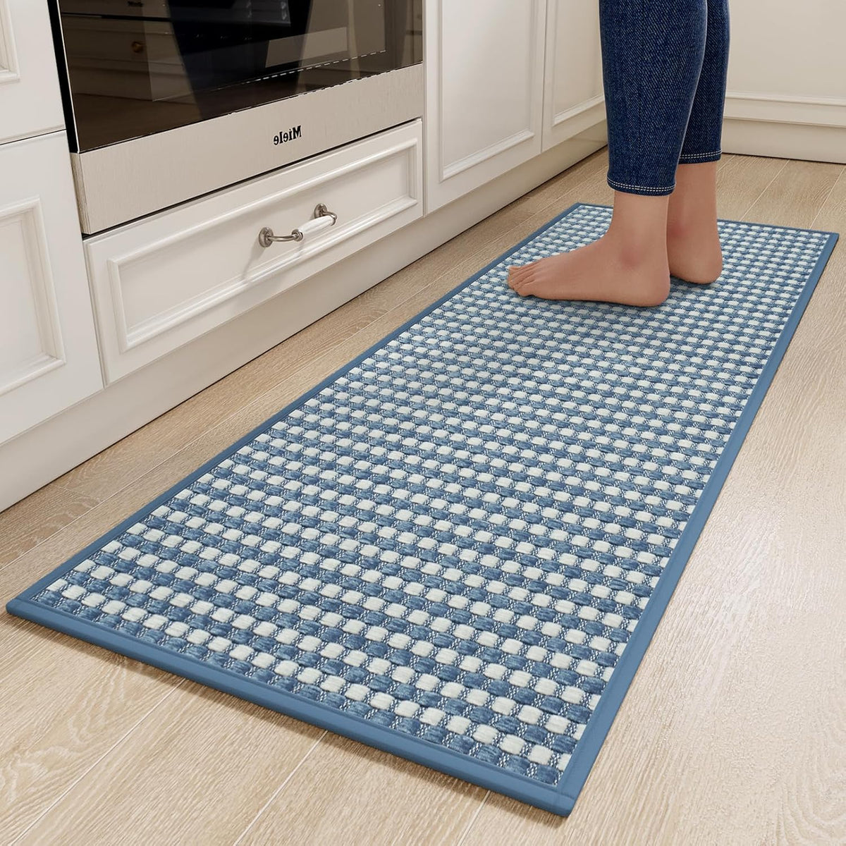 Kitchen Rugs Non Slip Washable, Rubber Backing Soft Chenille Braided Kitchen Mats for Floor, Super Absorbent Kitchen Runner Rug Standing Mat Sink Mat, Easy to Clean, Blue 17"x47"