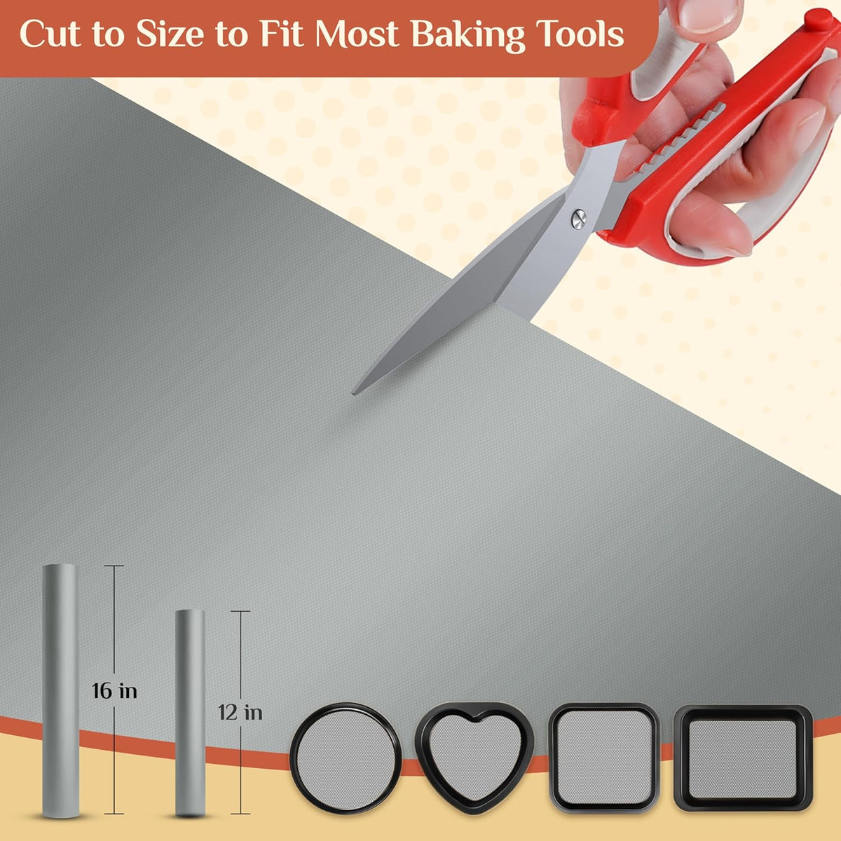 Silicone Baking Mat, 16 IN x 6 FT Free Cutting Baking Sheet, Non-Stick Reusable Dough & Pastry Mat, Non-Slip Silicone Mat Roll for Air Fryer Liner, Freeze Dryer, Oven Baking Pan, Kitchen Counter