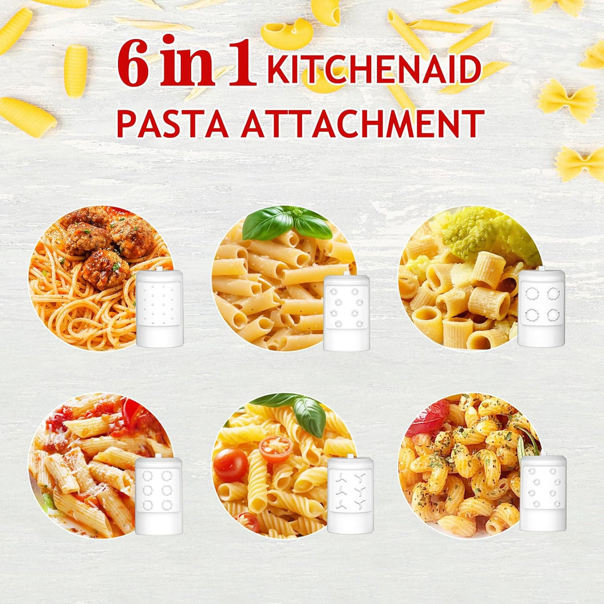 Pasta Maker Attachment for Kitchenaid Stand Mixer with 6 Different Shapes of Pasta Outlet, Durable Kitchenaid Accessories and Attachments, Dishwasher Safe