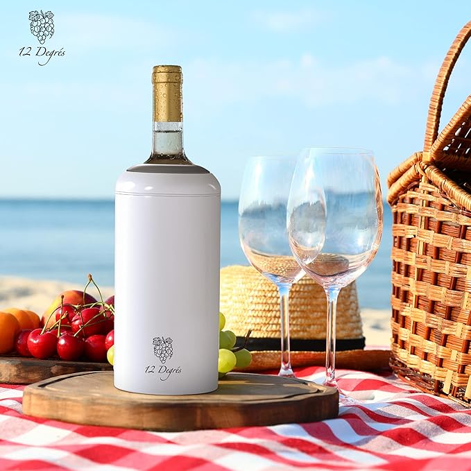 Wine Chiller Set - Perfect Wine Gifts for Women & Men - Stainless Steel Insulated Wine Cooler with Wine Pump, Aerator & 4 Stoppers (White Matte)