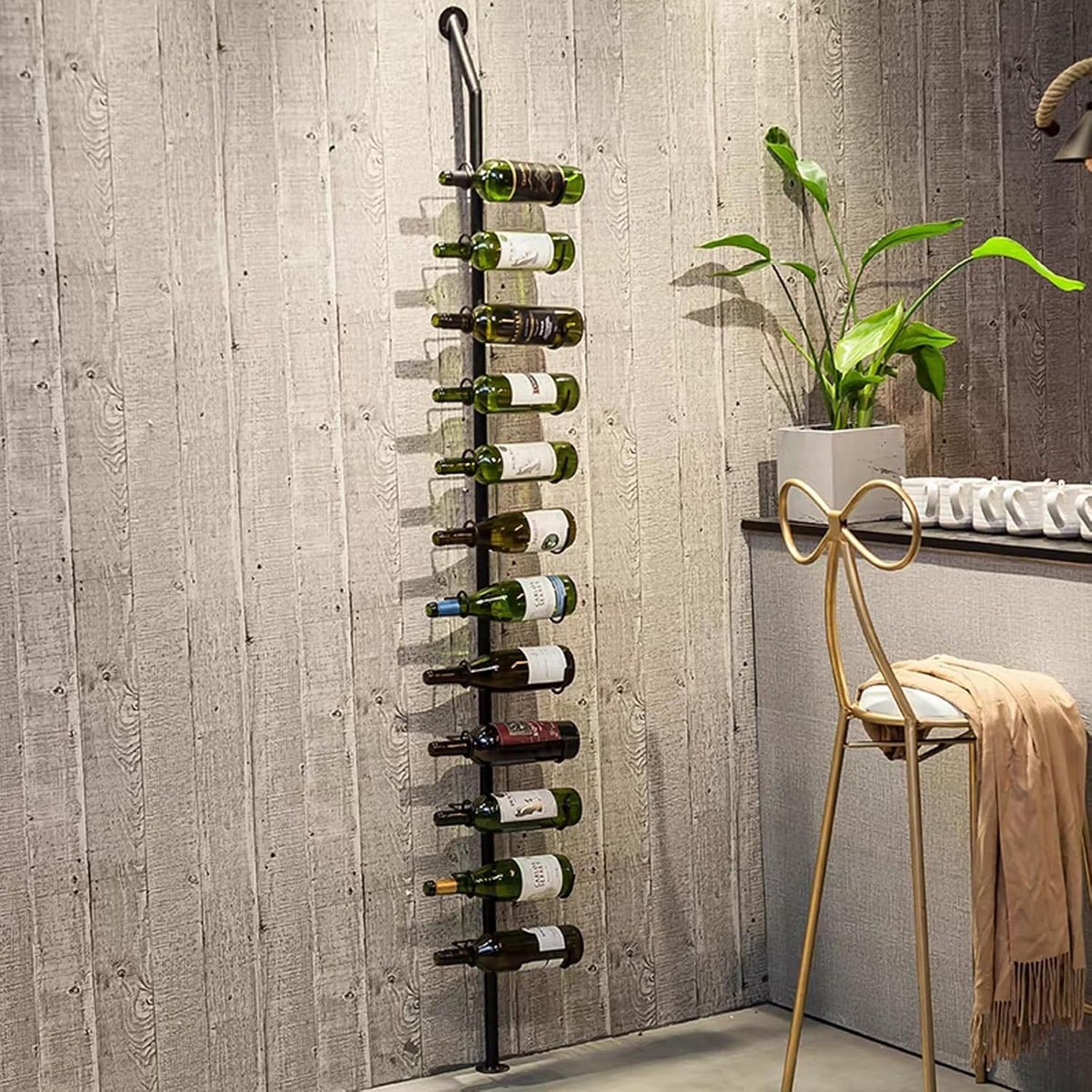 Wine Rack Wall Mounted, 72.8in High Metal Wine Bottle Holder for 12 Bottles, Kitchen Organization and Wine Storage for Commercial Restaurants Pantry Bar Wine Cellar (Gold, Three rows-36 Bottles)