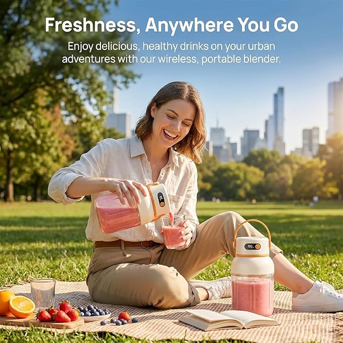 Portable Electric Juicer Cup with Zero Cord Hassle,Rechargeable Personal Blender,Digital Display,Power off when the lid is opened,2600mAh battery capacity for Gym, Office, Outdoors (1200ml)