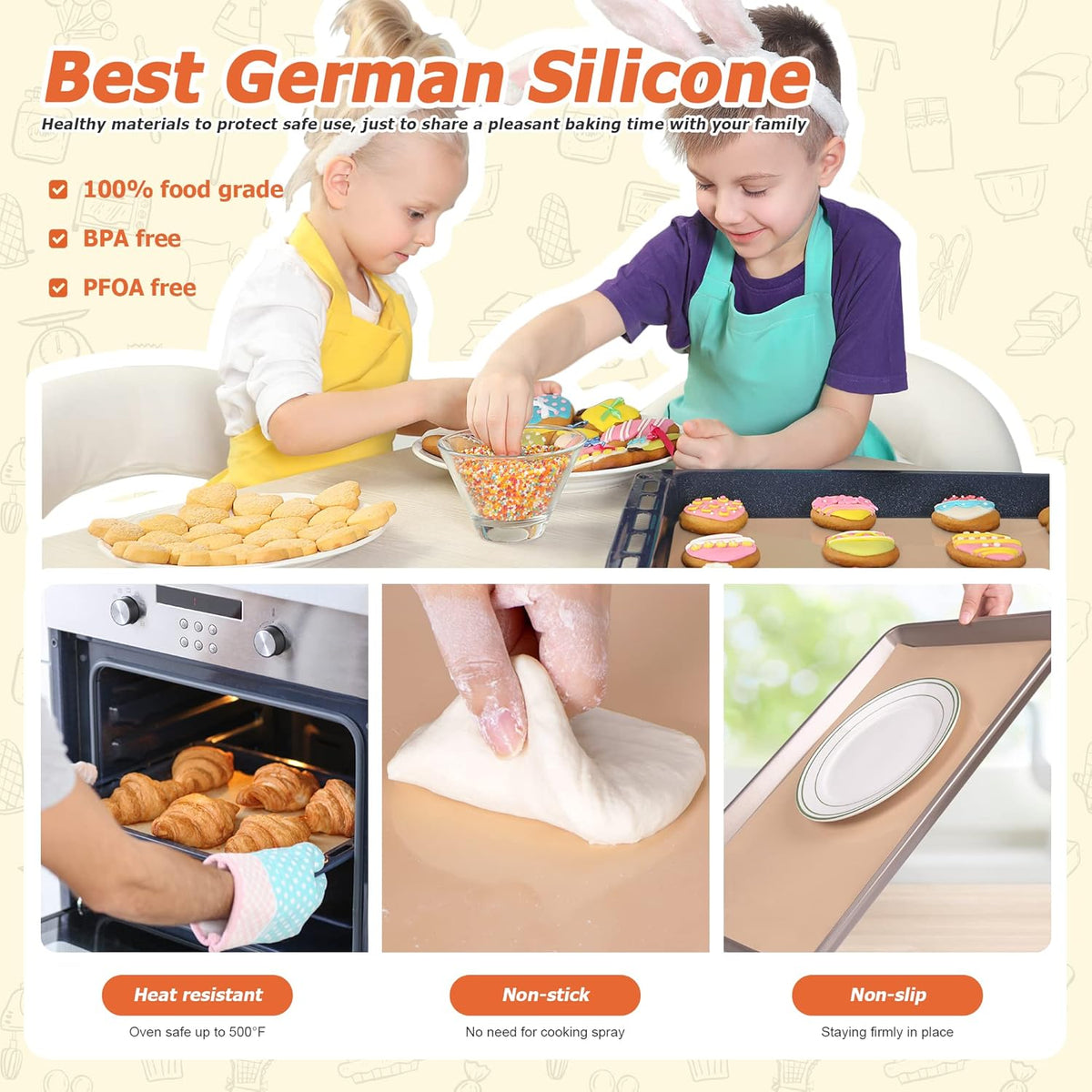 Silicone Baking Mat Roll - Best German Silicone - Non-slip Silicone Pastry Mat, Non-Stick Reusable Air Fryer Linner, Counter Mat, Oven Liner, Freeze Dryer Mat - 12IN x 10.7FT