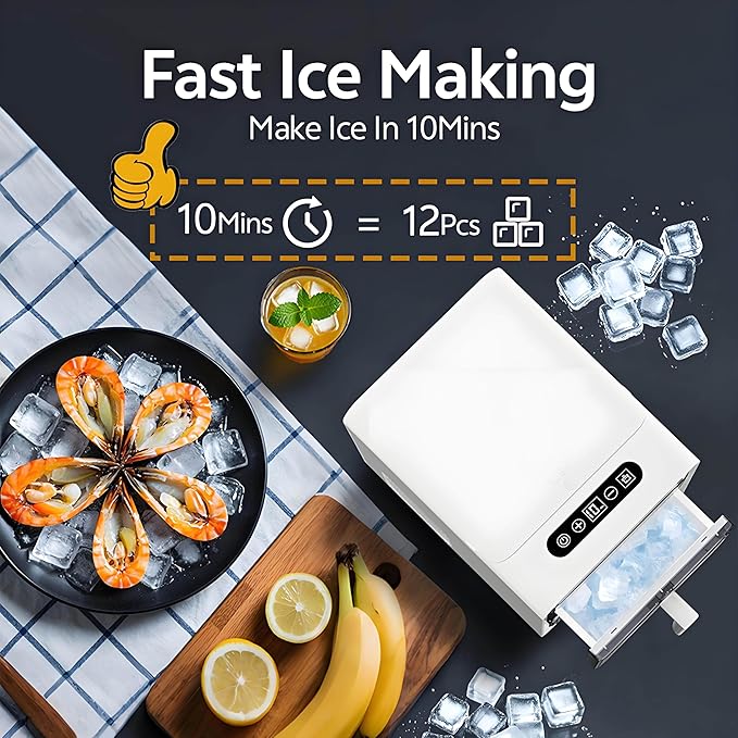 Clear Ice Maker, Makes 12 Ice Cubes in 10 Mins, Portable Self-Cleaning Countertop Ice Maker, Suitable for Whiskey, Vodka, Cocktails, Beer, Juice, Drinks and More