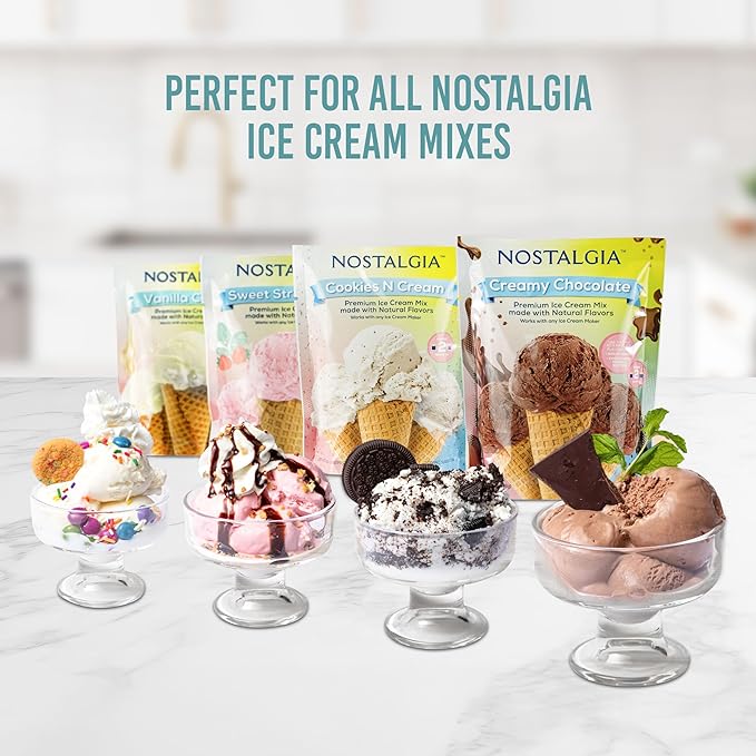 Nostalgia Electric Ice Cream Maker with 2-Qt Double Insulated Gel Canister & Stainless Steel Base - Makes Sorbet, Soft Serve, and Frozen Yogurt - White