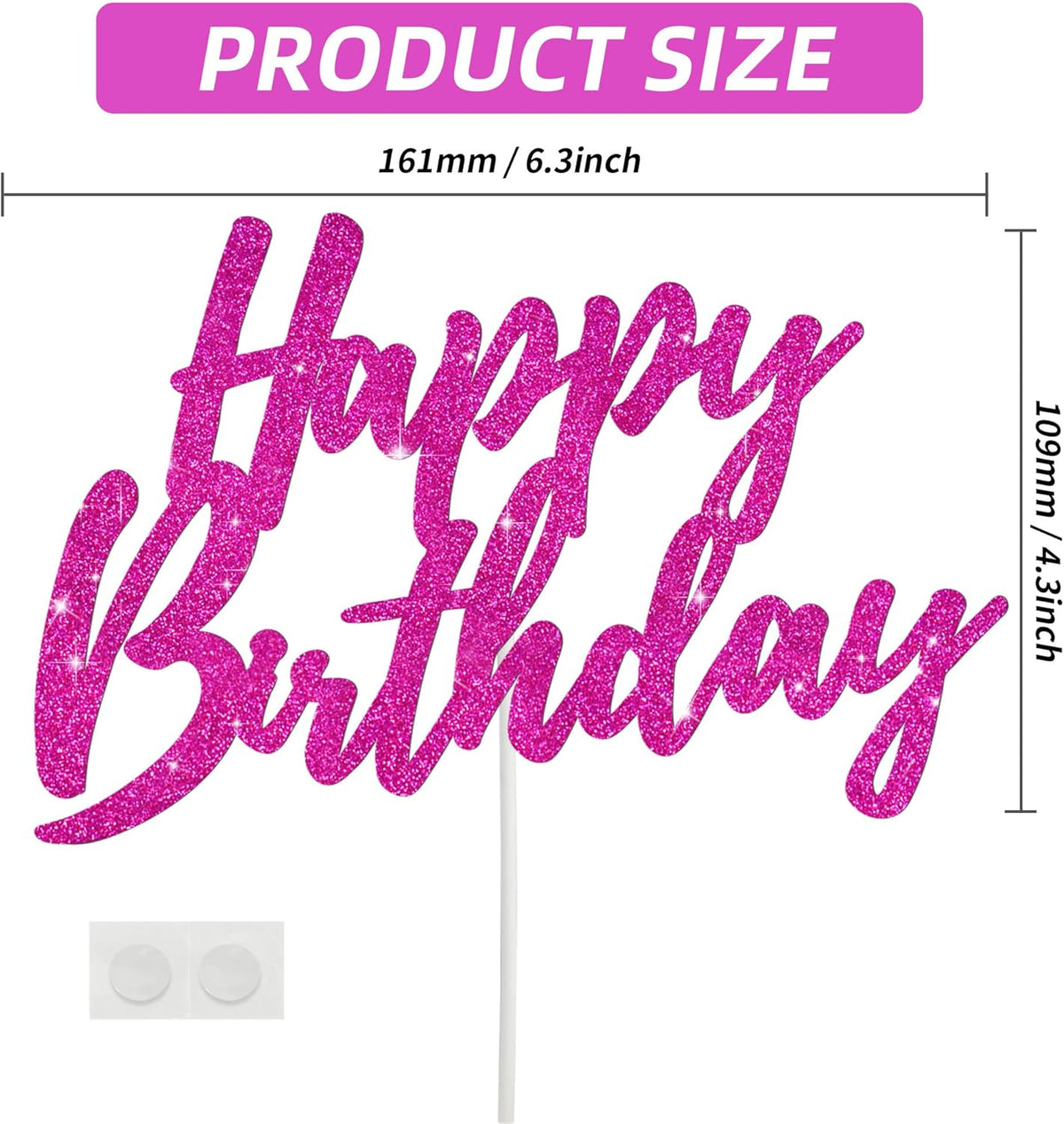 BEISHIDA Happy Birthday Cake Topper - Hot Pink Glitter Birthday Cake Decoration for Girl's Women's Birthday 18th 30th 40th Birthday Cake Topper Birthday Party Photo Booth Props