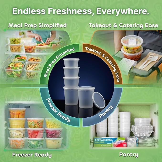 JoyServe Deli Food Storage Containers with Lids - (48 Sets) 24-32 Oz Quart Size & 24-16 Oz Pint Size Plastic Airtight Takeout Meal Prep Storage, BPA-Free, Dishwasher, Microwave Safe