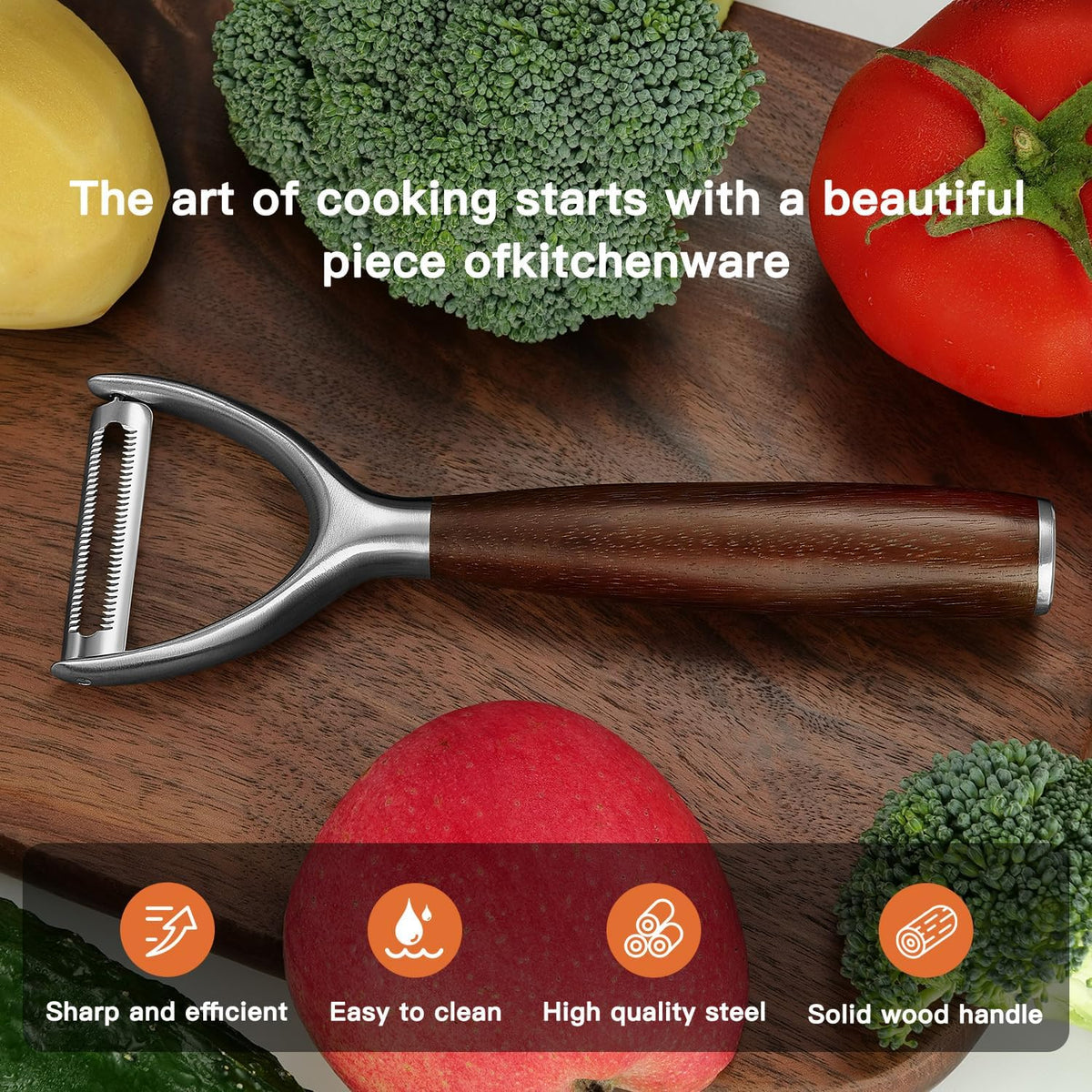 Serrated Blade Premium Y Type 304 Stainless Steel Multifunctional Kitchen Peeler Real Wood Handle Ultra Sharp Blade Vegetable Potato Apple(Carbonized Wood)
