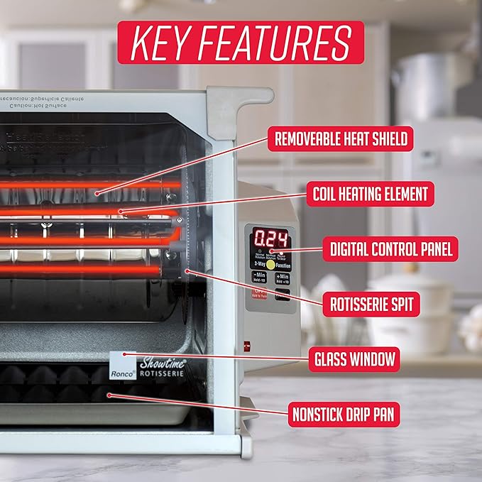 Ronco ST5000PLAT Digital Showtime Rotisserie, Platinum Edition, Cooks Food Perfectly Every Time, 3 Cooking Modes: Roast, Sear, and No Heat Rotation, Stainless Steel