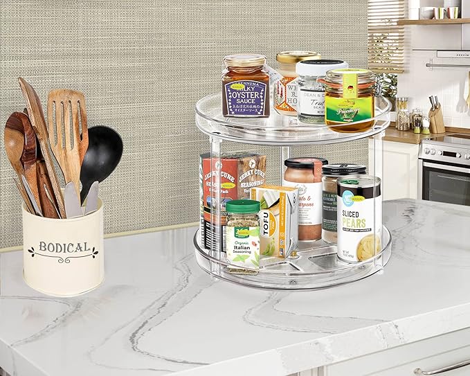 2 Pack Lazy Susan Organizer and 2 Tier Bathroom Organizer Countertop- 10.6inch/Clear