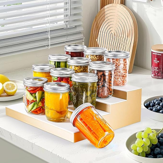 Miuyhji Mason Jars 16 oz with Lids, 12Pcs Wide Mouth Glass Canning Jars with Airtight Lids and Bands, Overnight Oats Containers for Pickling, Freezing, Preserving, Meal Prep, Jar Décor
