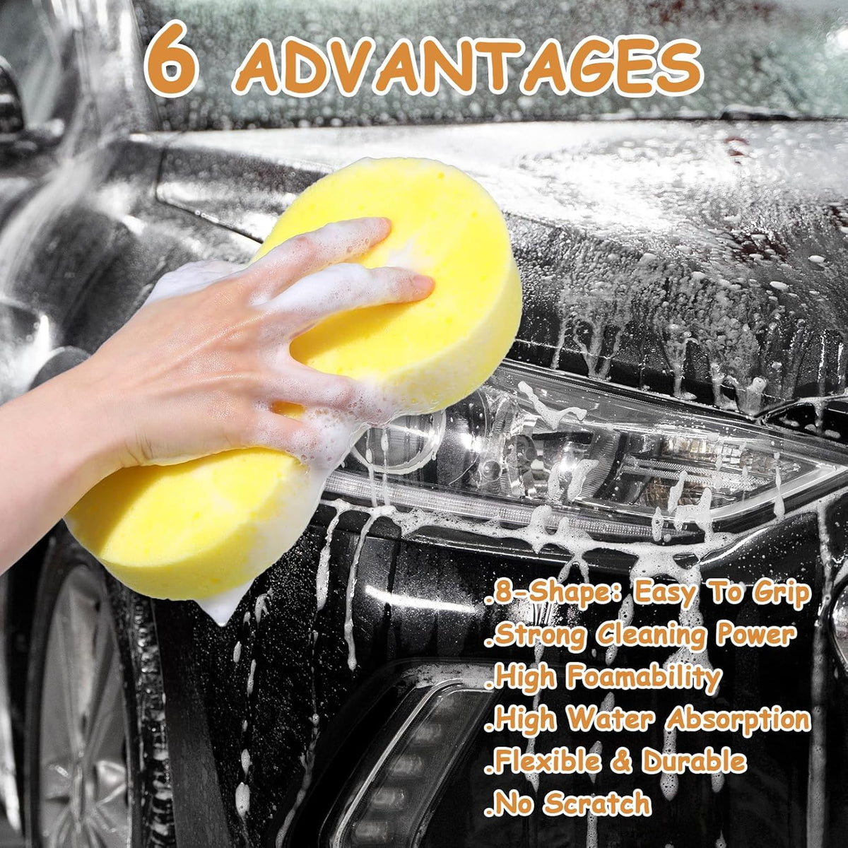 30 Pcs Large Car Wash Sponge, Multi Purpose Car Cleaning Sponge, Non-Scratch Thick Dish Sponge Household Cleaning, High Foam Cleaning Sponge Washing Sponge for Kitchen Bathroom Cars(3 Colors)
