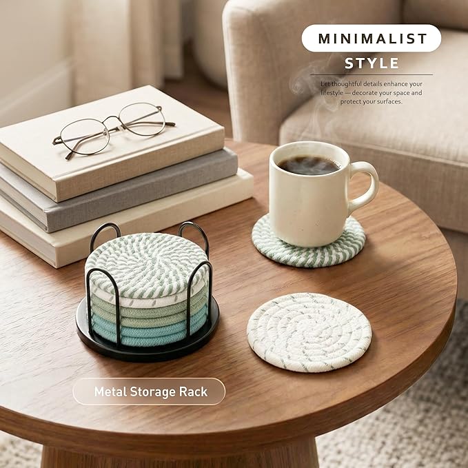 Lazebox Coasters Set of 8 for Drinks, 4 Inch Large Coasters for Coffee Table, Tabletop Protection for Hot & Cold Drinks, Versatile Coasters for Home Decor, Non-Slip & Easy to Clean
