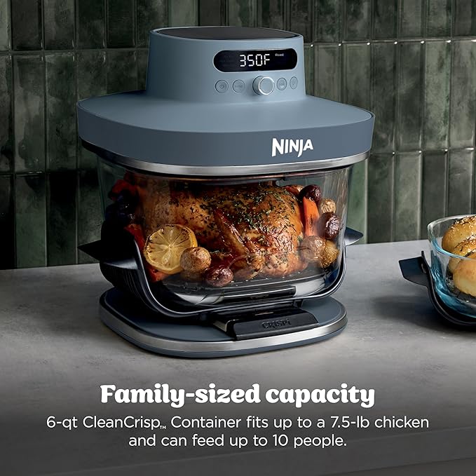 Ninja Crispi Pro 6-in-1 Glass Air Fryer | 450°F, Nontoxic, 6qt & 2.5qt Containers & Lids | Microwave, Freezer, Dishwasher Safe | Max Crisp, Air Fry, Bake, Roast, Recrisp, Dehydrate |Cyberspace AS101CY