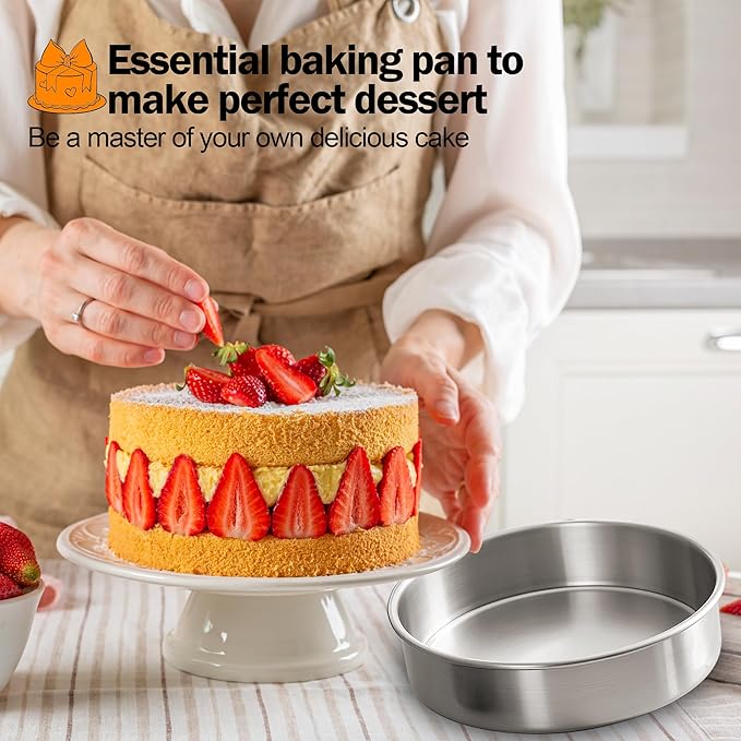 8 Inch Cake Pan Set of 2, Stainless Steel Baking Pan Round Cake Mold for Layered Cakes, No Coating Smash Cake Pans Cake Mold, Mirror Finish Dishwasher Safe Cake Pans Sets for Baking