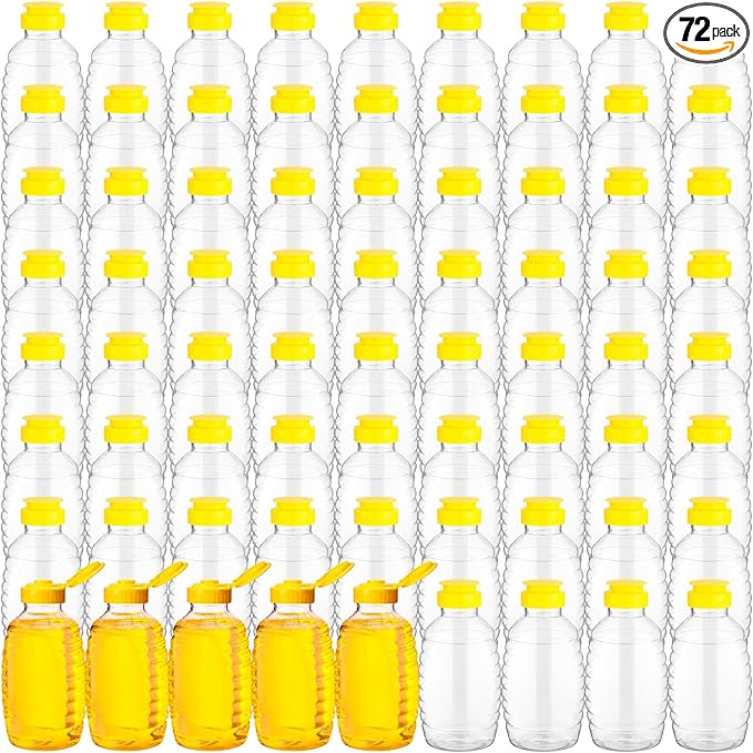 Tanlade 72 Pcs Honey Bottles Bulk 12 oz Plastic Clear Squeeze Honey Jars Empty Honey Container, Refillable Honey Dispenser Bottle with Flip Top Lid for Storing and Dispensing