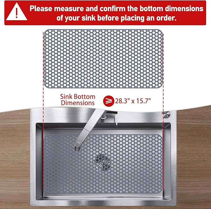 Bestjing Silicone Sink Protectors for Kitchen Sink - 28.3"x 15.7" Kitchen Protector Accessory, Non-Slip Heat Resistant Mat for Bottom of Farmhouse Stainless Steel Porcelain (Gray)